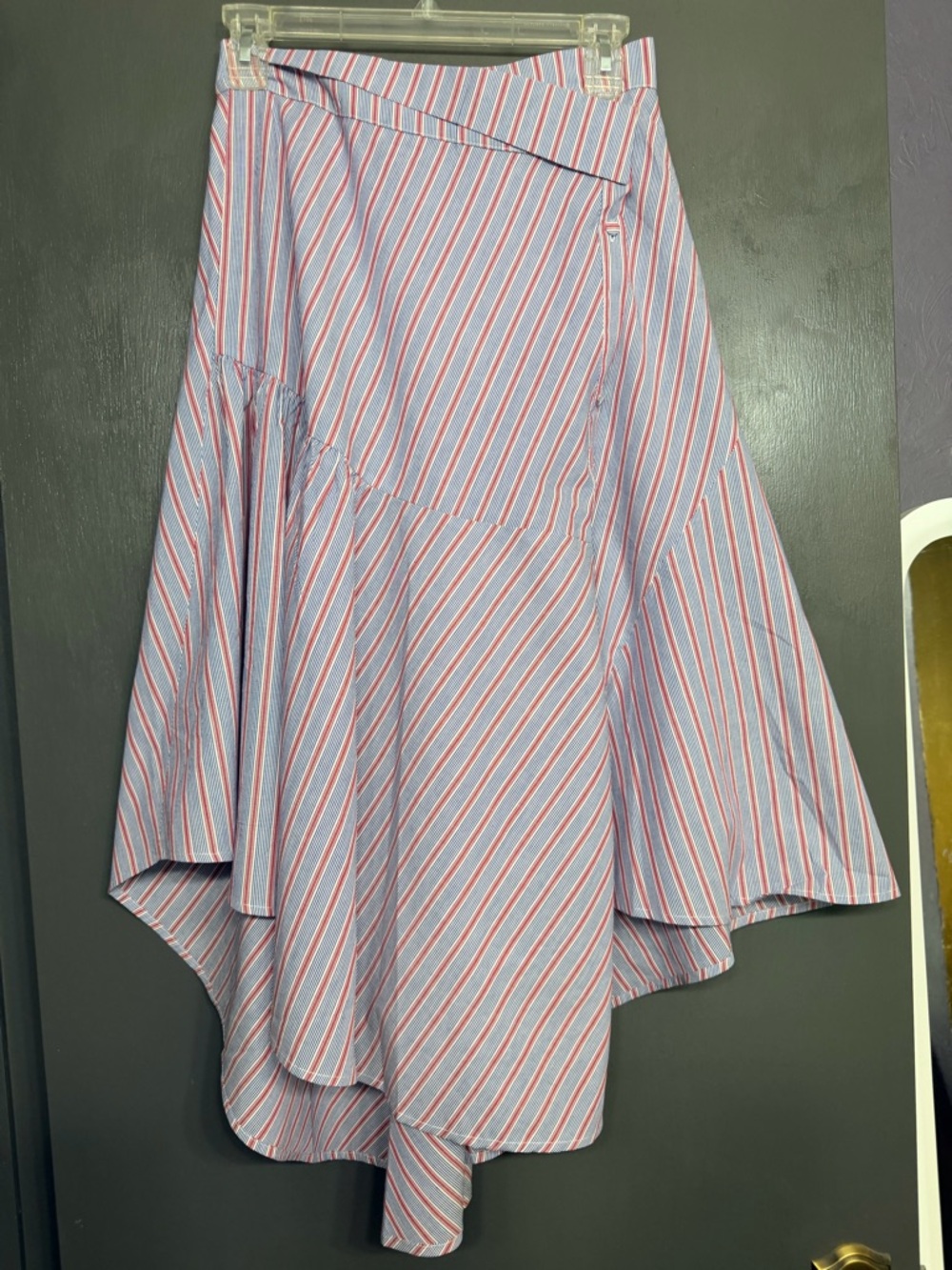 Asymmetrical Striped Midi Skirt in Red White and Blue